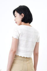 White texture cardigan in wavy hem