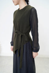 Khaki asy. vest w/ waist strap