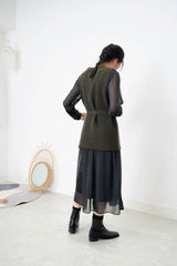 Khaki asy. vest w/ waist strap