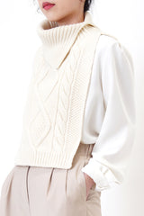 Ivory wool knit vest cape in turtle neck collar
