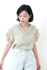 Green v neck blouse in elastic sleeves