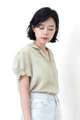 Green v neck blouse in elastic sleeves