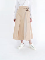 Beige a line buckle skirt w/ pleats layering