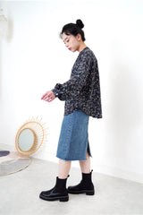 Navy stand collar shirt in floral print