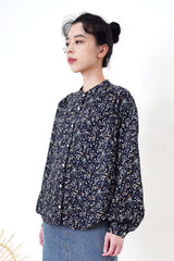 Navy stand collar shirt in floral print