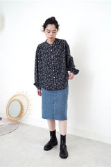 Navy stand collar shirt in floral print