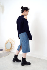 Navy sweater in cross straps cutting