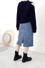 Navy sweater in cross straps cutting