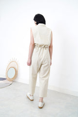 Beige overall w/ frill waist details
