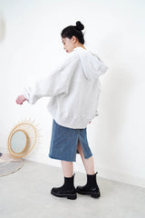 Light grey flare cut hoodie w/ embroidery