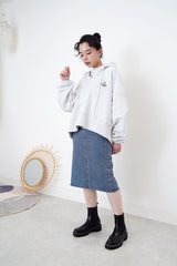 Light grey flare cut hoodie w/ embroidery