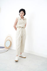 Beige overall w/ frill waist details