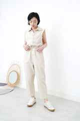 Beige overall w/ frill waist details