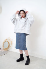 Light grey flare cut hoodie w/ embroidery