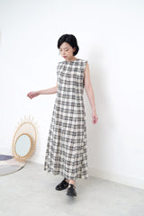 Checked maxi dress in fringe trimmed
