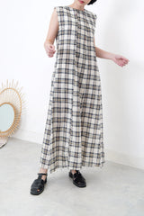Checked maxi dress in fringe trimmed