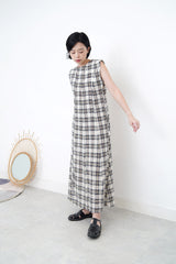 Checked maxi dress in fringe trimmed