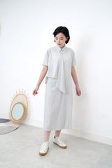 light grey blue shirt dress w/ cape layering