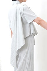 light grey blue shirt dress w/ cape layering