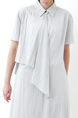 light grey blue shirt dress w/ cape layering