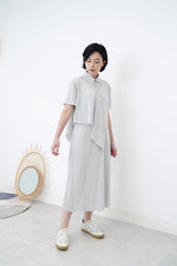 light grey blue shirt dress w/ cape layering