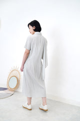 light grey blue shirt dress w/ cape layering
