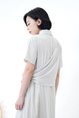 light grey blue shirt dress w/ cape layering