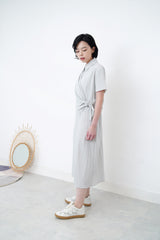 light grey blue shirt dress w/ cape layering