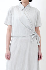 light grey blue shirt dress w/ cape layering