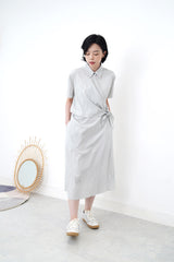light grey blue shirt dress w/ cape layering