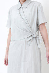 light grey blue shirt dress w/ cape layering