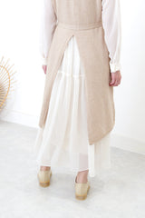 Beige wool vest slit dress w/ waist strap