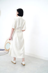 Ivory smooth shirt dress w/ waist strap