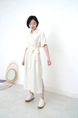 Ivory smooth shirt dress w/ waist strap