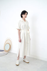 Ivory smooth shirt dress w/ waist strap
