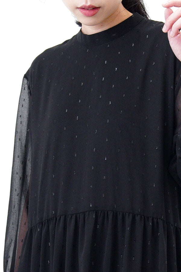 Black high neck chiffon maxi dress in glitters