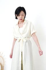 Ivory smooth shirt dress w/ waist strap