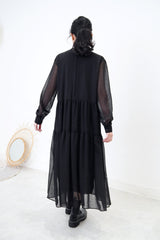 Black high neck chiffon maxi dress in glitters