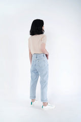 Light wash out blue mom jeans in vintage style