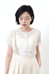 Ivory crochet crop cardigan w/ dotted details