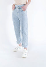 Light wash out blue mom jeans in vintage style