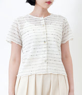 Ivory crochet crop cardigan w/ dotted details