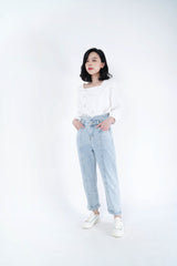 Light wash out blue mom jeans in vintage style