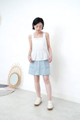 Denim A cut skirt w/ frill waist