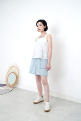 Denim A cut skirt w/ frill waist