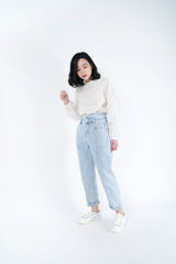 Light wash out blue mom jeans in vintage style