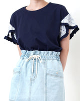 Navy top w/ printed petal sleeves