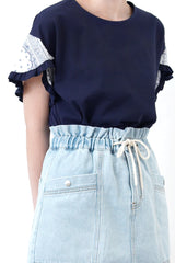 Navy top w/ printed petal sleeves