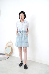 Denim A cut skirt w/ frill waist