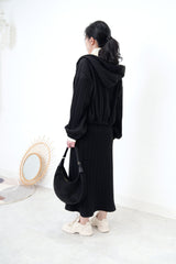 Black texture zip up jacket w/ hoodie